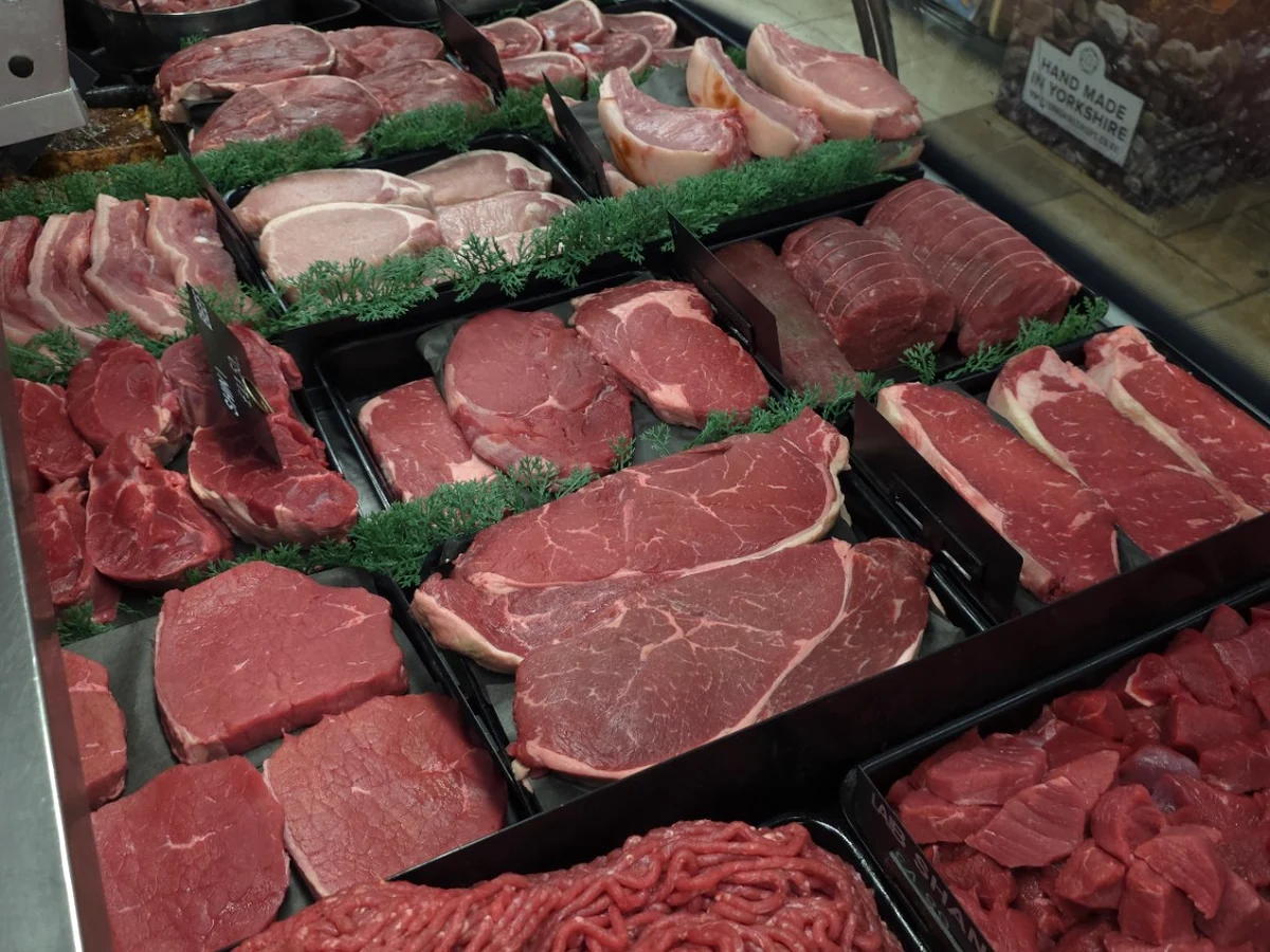 Homer Hill Butchers' fresh meat counter with steaks, chops, roasting joints and mince