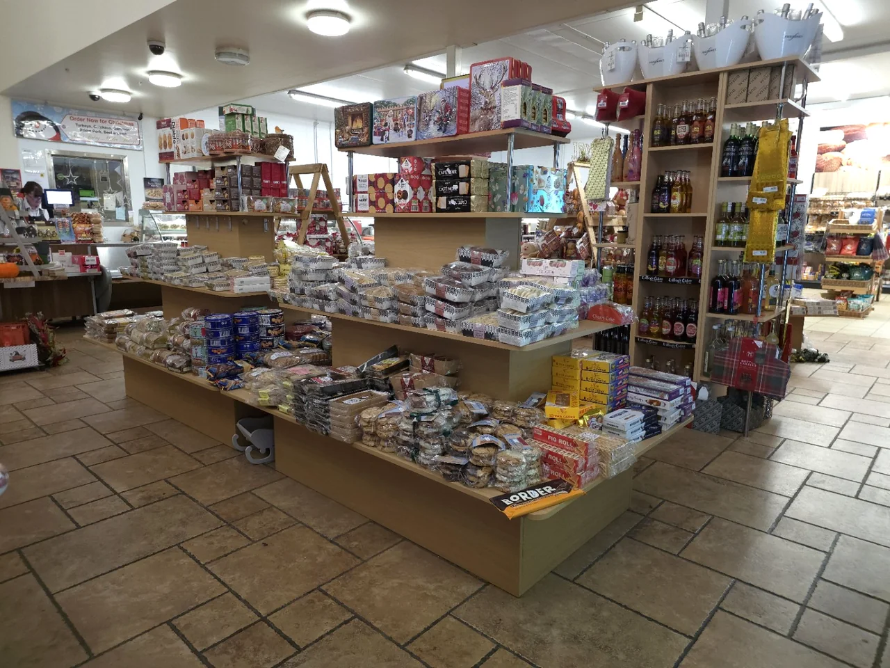 Inside Homer Hill Farm Shop with shelves of local produce, treats and gifts